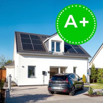 Symbol certyfikatu energetycznego klasy A+ dla domu pasywnego