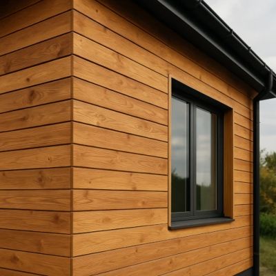 Zbliżenie na detal drewnianej elewacji na nowoczesnym domu