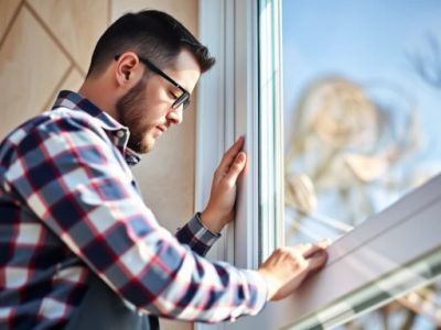 Mężczyzna oceniający jakość montażu okien pasywnych