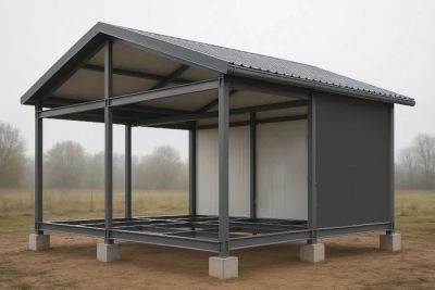 Konstrukcja stalowa domu szkieletowego na etapie montażu